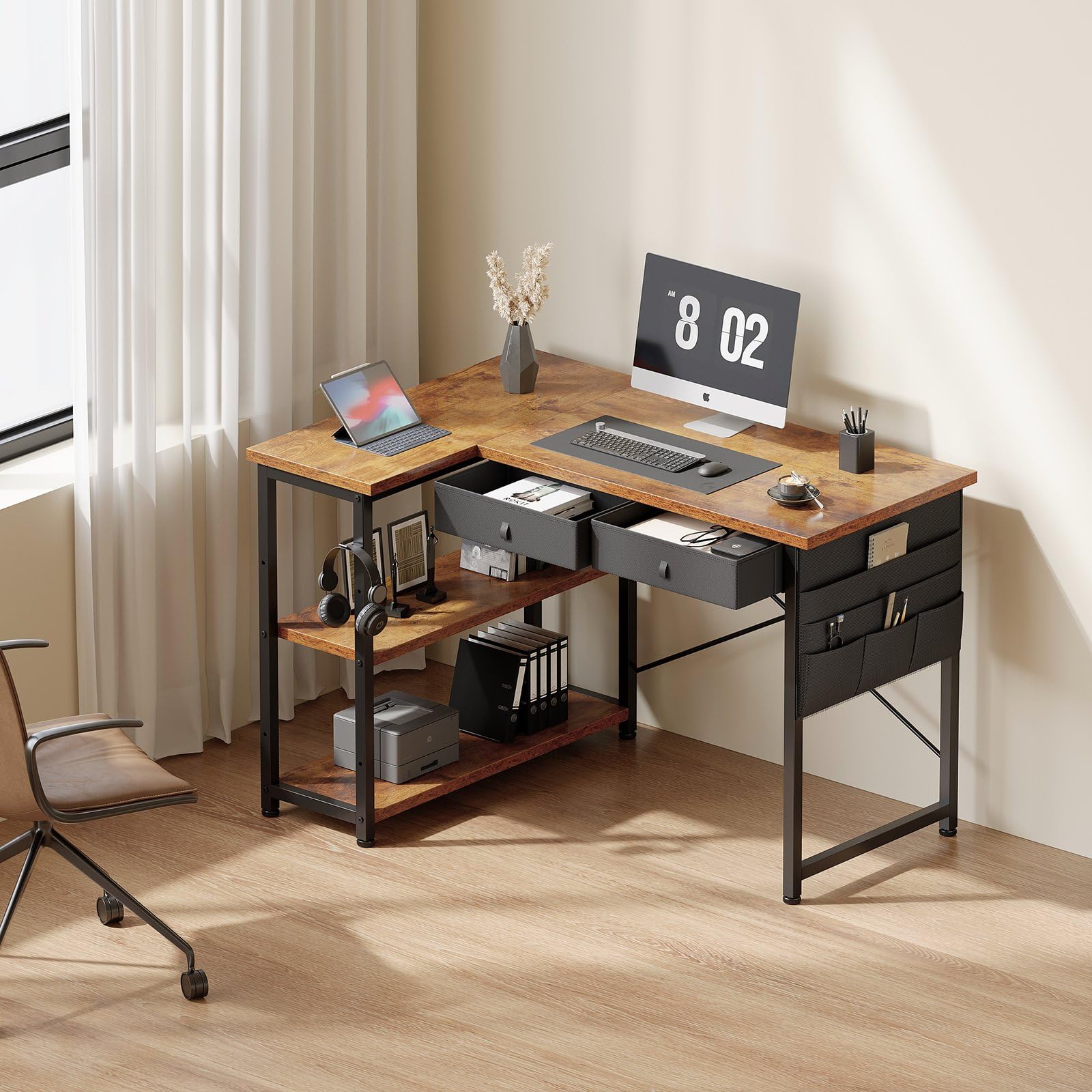 Maihail Maihail Home Office Desk with Drawers Shelves, 39
